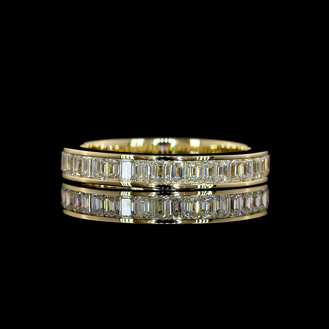 Lab-Grown 1.11 Carat Emerald E-F-VS+ Diamond 14K YG 3/4 Band Eternity Band