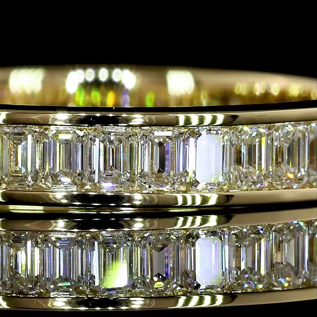 Lab-Grown 1.11 Carat Emerald E-F-VS+ Diamond 14K YG 3/4 Band Eternity Band