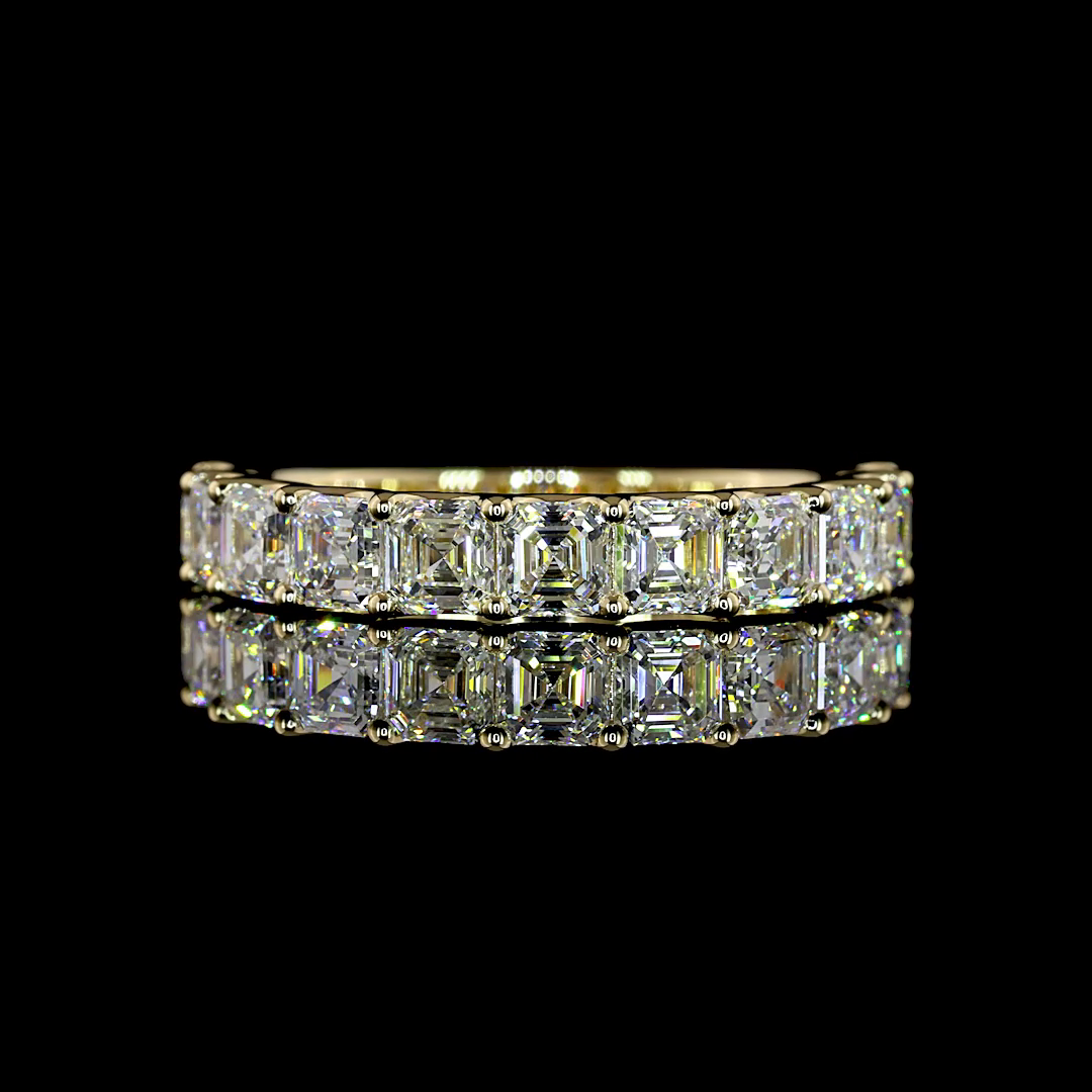 Lab-Grown 2.12 Carat Asscher E-F-VS+ Diamond 14K Yellow Gold Half Eternity Band