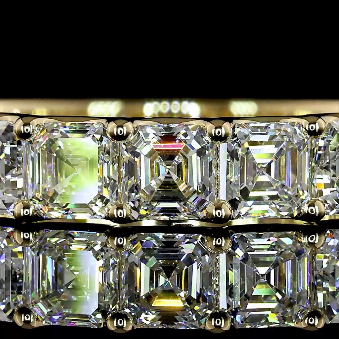 Lab-Grown 2.12 Carat Asscher E-F-VS+ Diamond 14K Yellow Gold Half Eternity Band