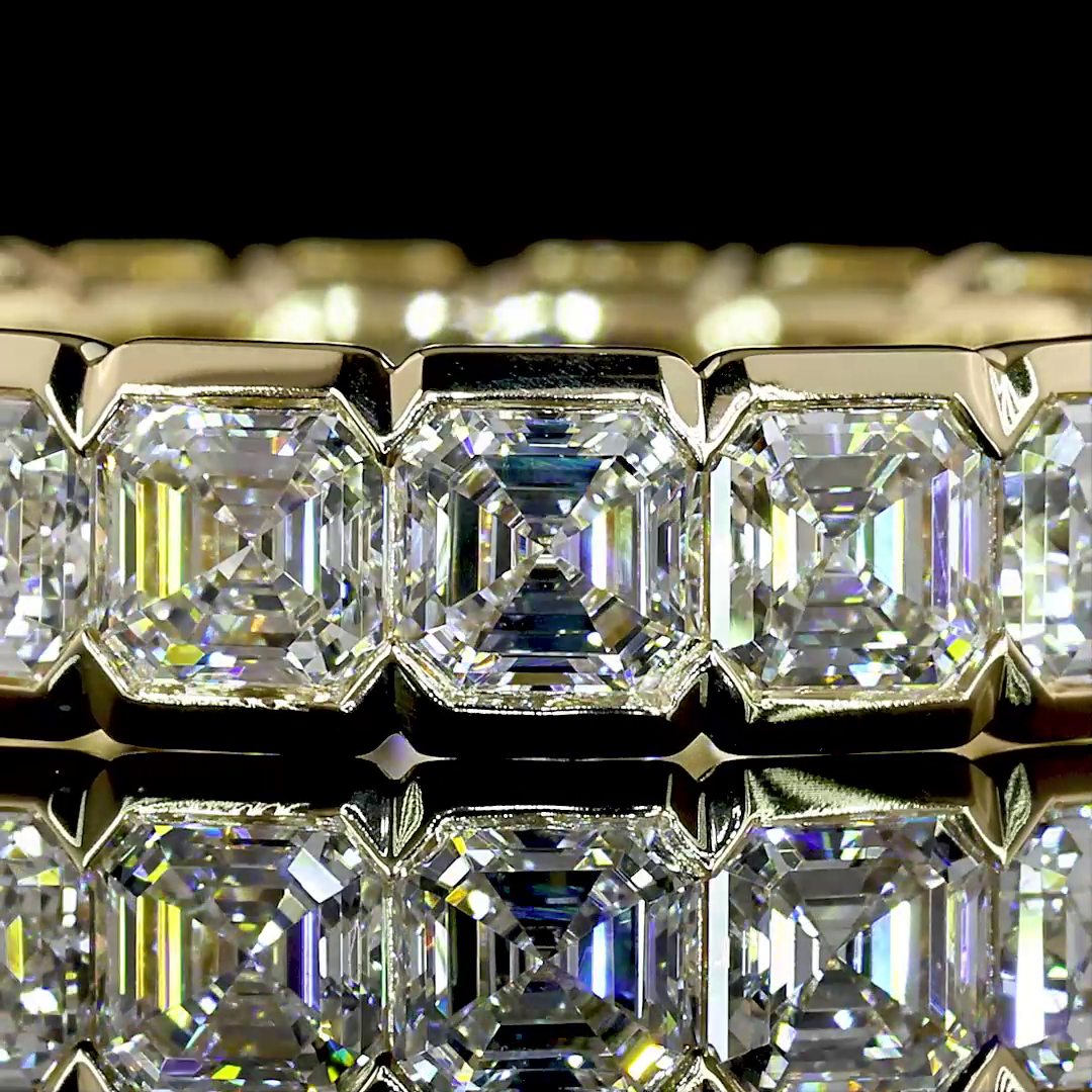 Lab-Grown 4.25 Carat Asscher E-VS1 Diamond 14K Yellow Gold Eternity Band