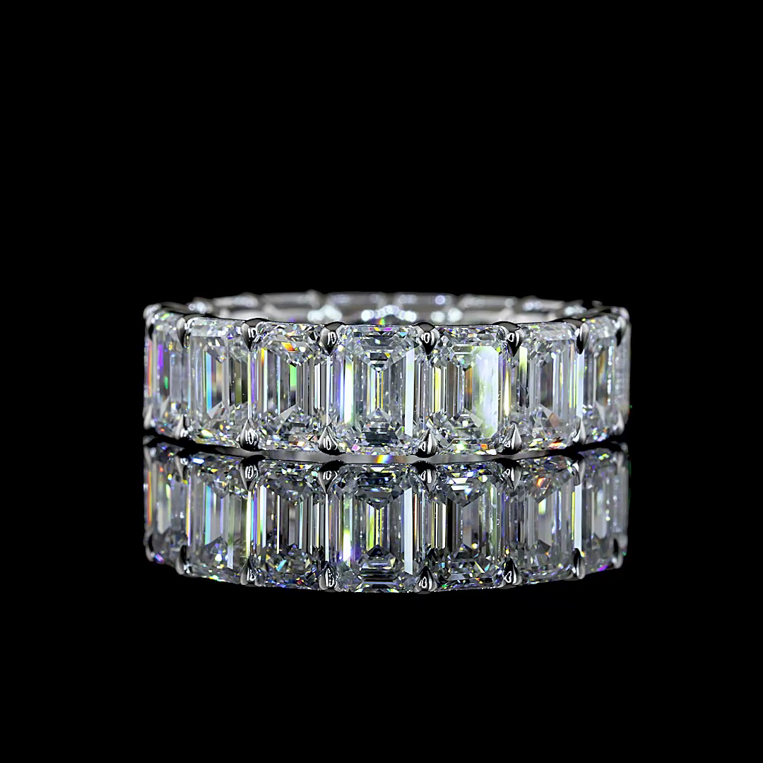 Lab-Grown 8.3 Carat Emerald E-F-VS Diamond 14K White Gold Eternity Band