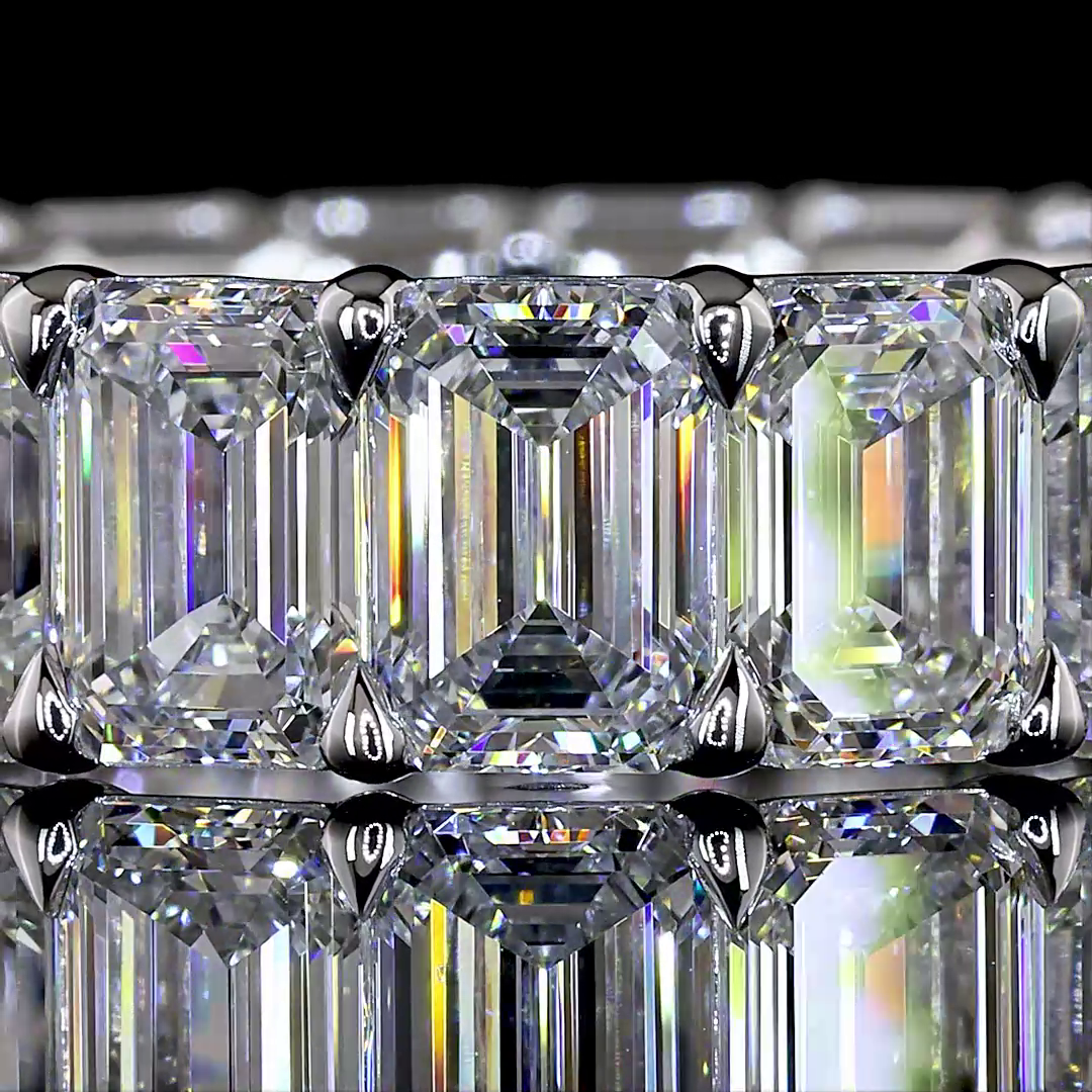 Lab-Grown 8.3 Carat Emerald E-F-VS Diamond 14K White Gold Eternity Band