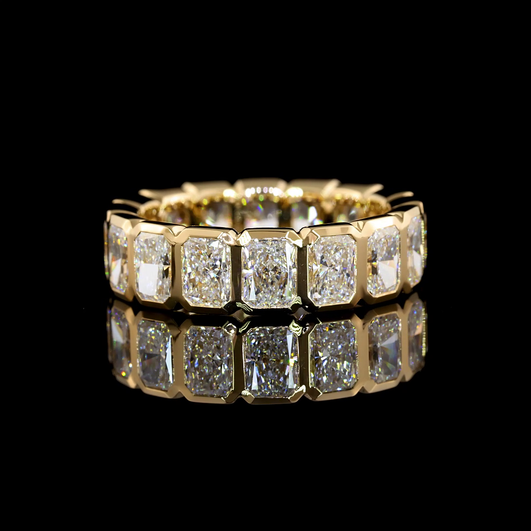 Lab-Grown 5.3 Carat Radiant F-VS2 Diamond 14K Yellow Gold Eternity Band Eternity