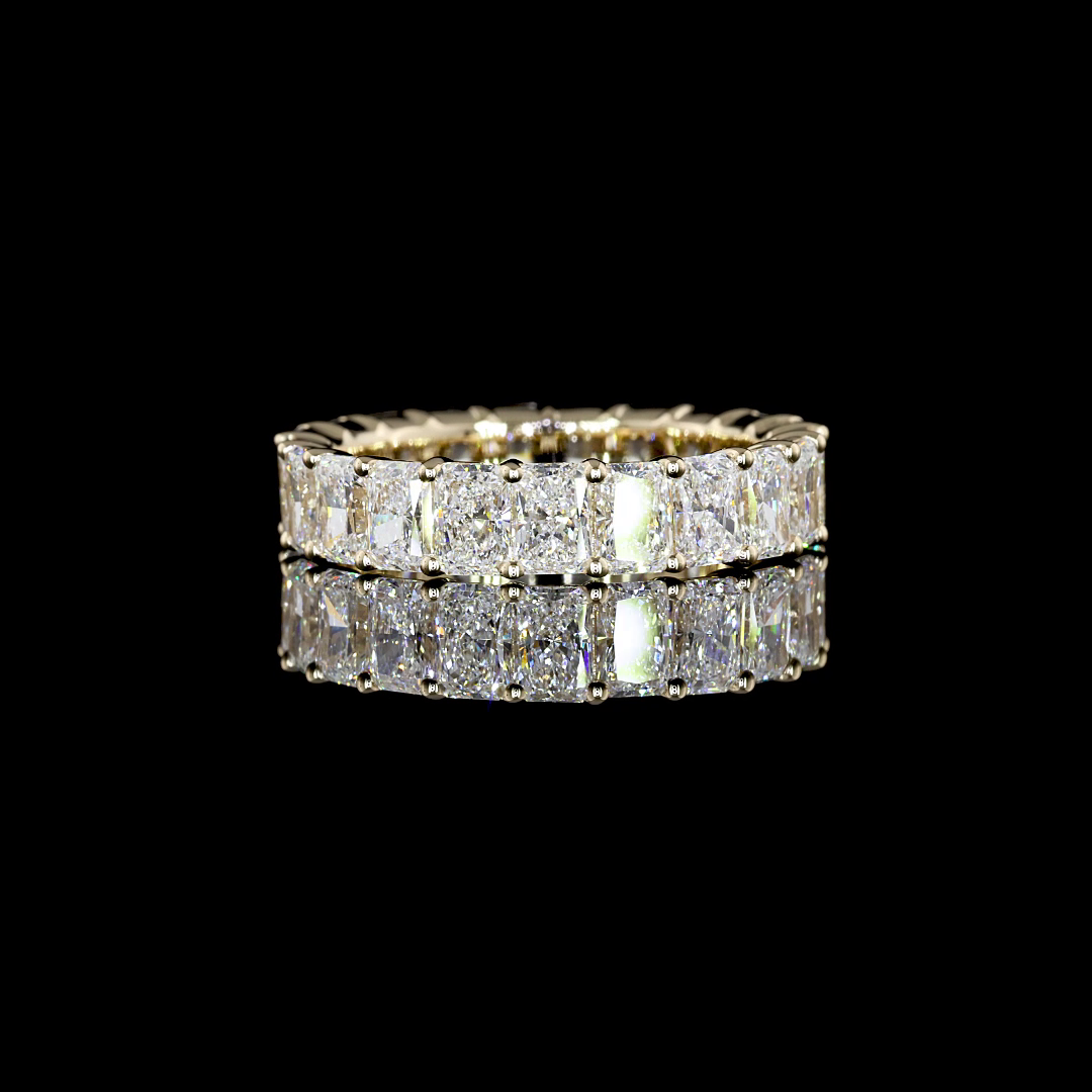 Lab-Grown 5.91 Carat Radiant E-F-VS2 Diamond 14K Yellow Gold Eternity Band