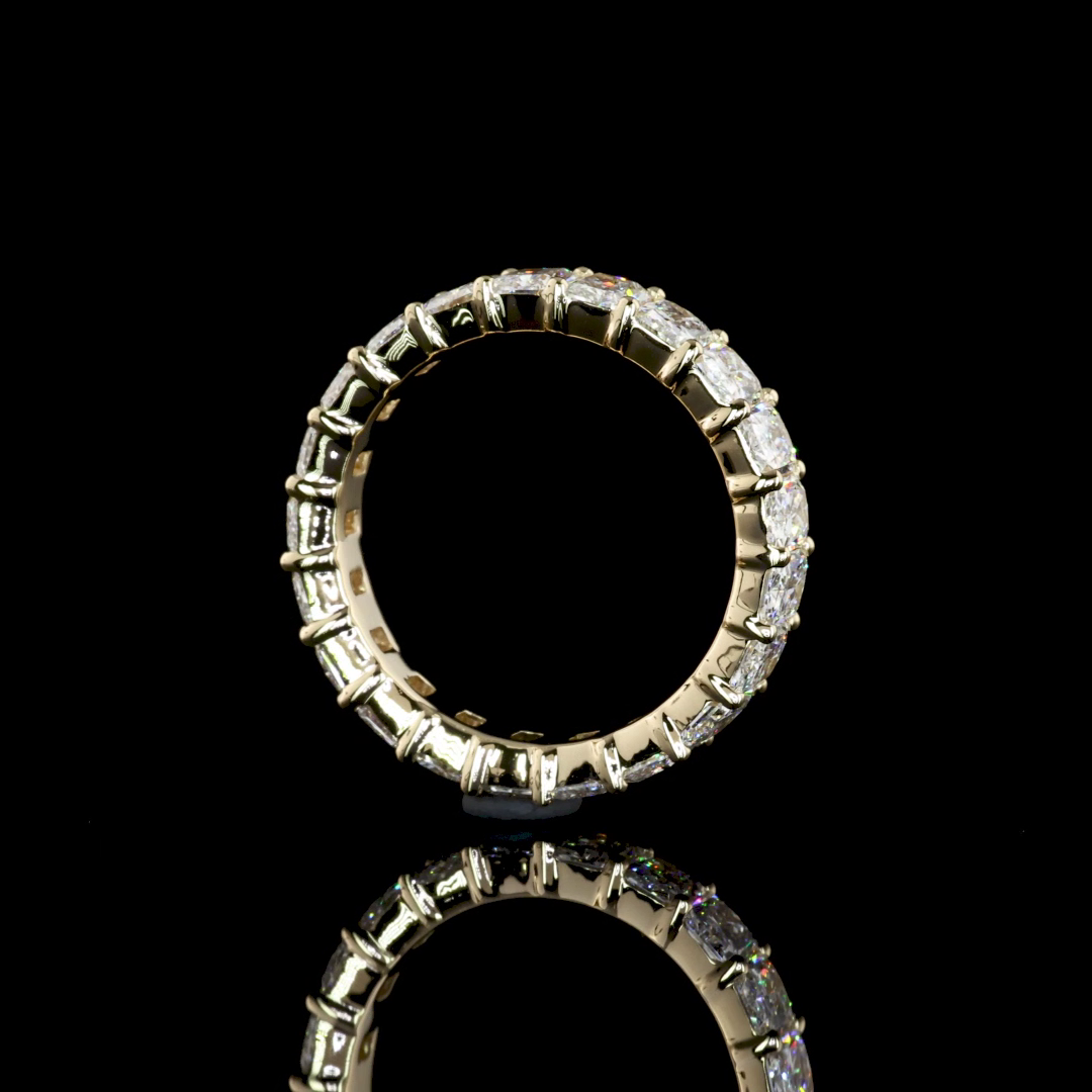 Lab-Grown 5.91 Carat Radiant E-F-VS2 Diamond 14K Yellow Gold Eternity Band