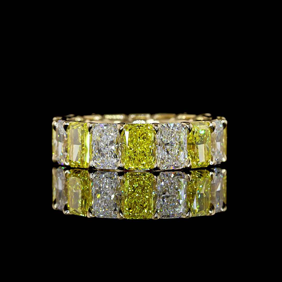 Lab-Grown 8.4 Carat Radiant Fancy Vivid-VS1 Diamond 14K YG Eternity Band