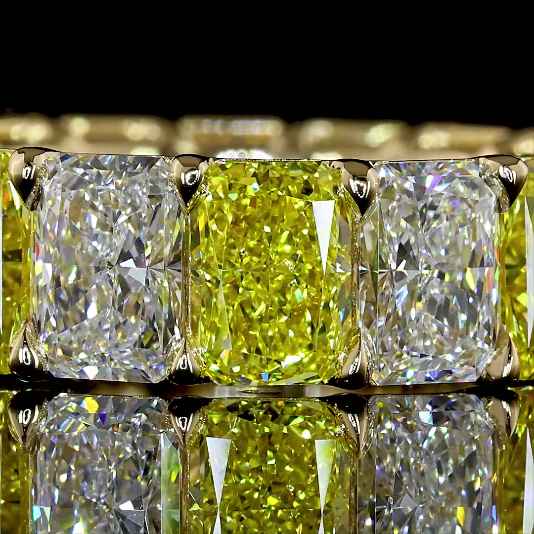 Lab-Grown 8.4 Carat Radiant Fancy Vivid-VS1 Diamond 14K YG Eternity Band