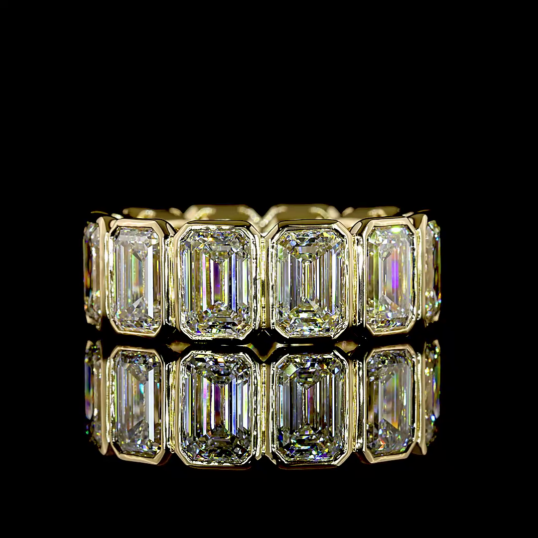 Lab-Grown 12.33 Carat Emerald E-F-VS1 Diamond 14K Yellow Gold Eternity Band