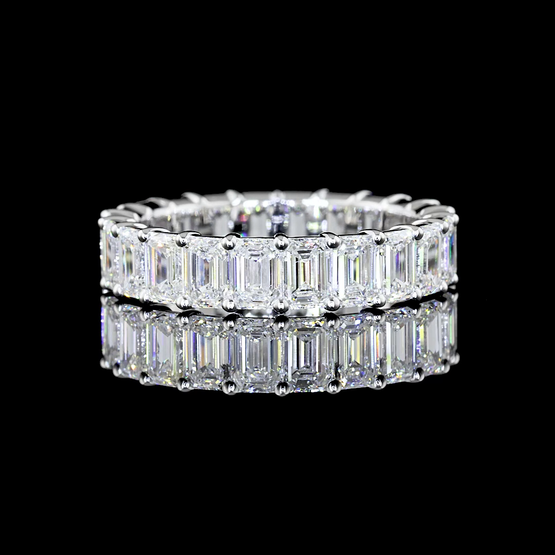 Lab-Grown 3.99 Carat Emerald F-VS1 Diamond 14K White Gold Eternity Band Eternity