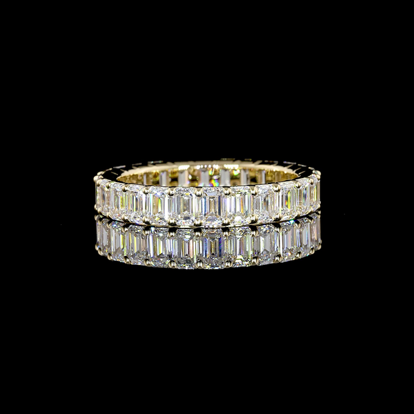 Lab-Grown 3.08 Carat Emerald E-VVS2 Diamond 14K Yellow Gold Eternity Band Eternity Band