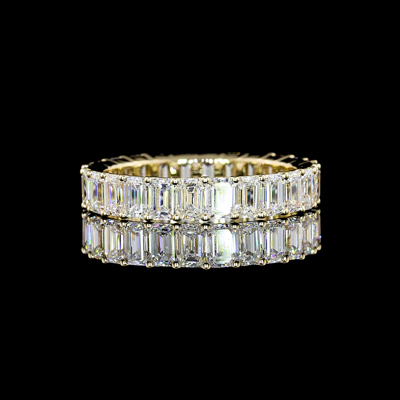 Lab-Grown 3.15 Carat Emerald F-VS1 Diamond 14K Yellow Gold Eternity Band Eternity Band