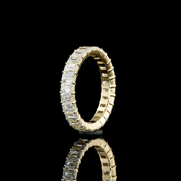 Lab-Grown 3.07 Carat Emerald E-VS Diamond 14K Yellow Gold Eternity Band Eternity