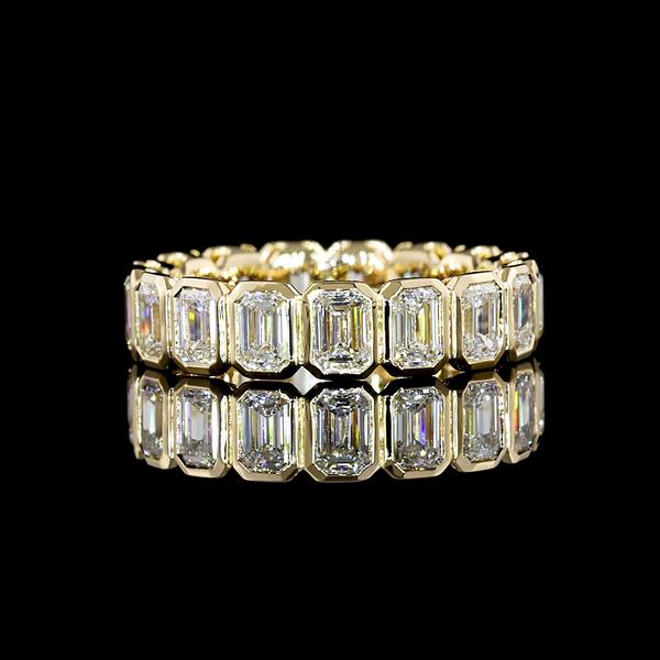 Lab-Grown 3.04 Carat Emerald E-VS1 Diamond 14K Yellow Gold Eternity Band Eternity Band