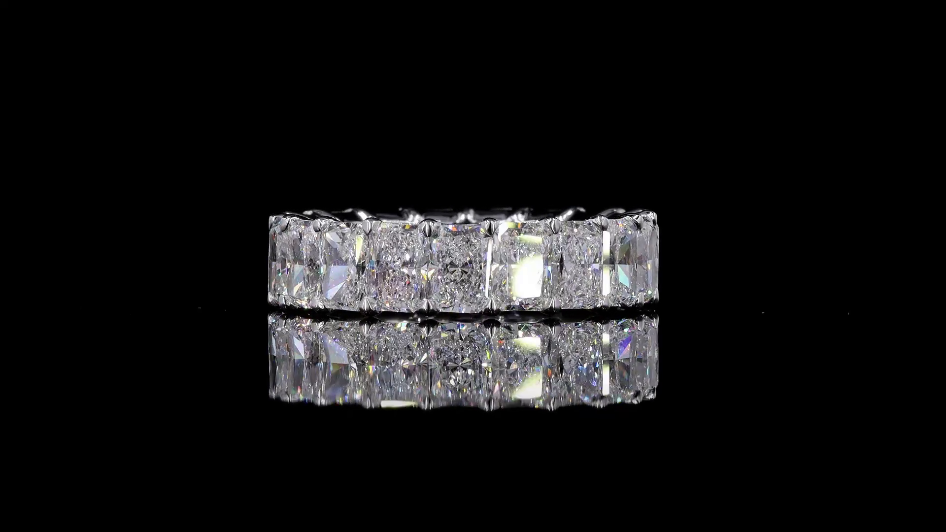 Lab-Grown 8.94 Carat Radiant F-VS2 Diamond 18K White Gold Eternity Band Eternity