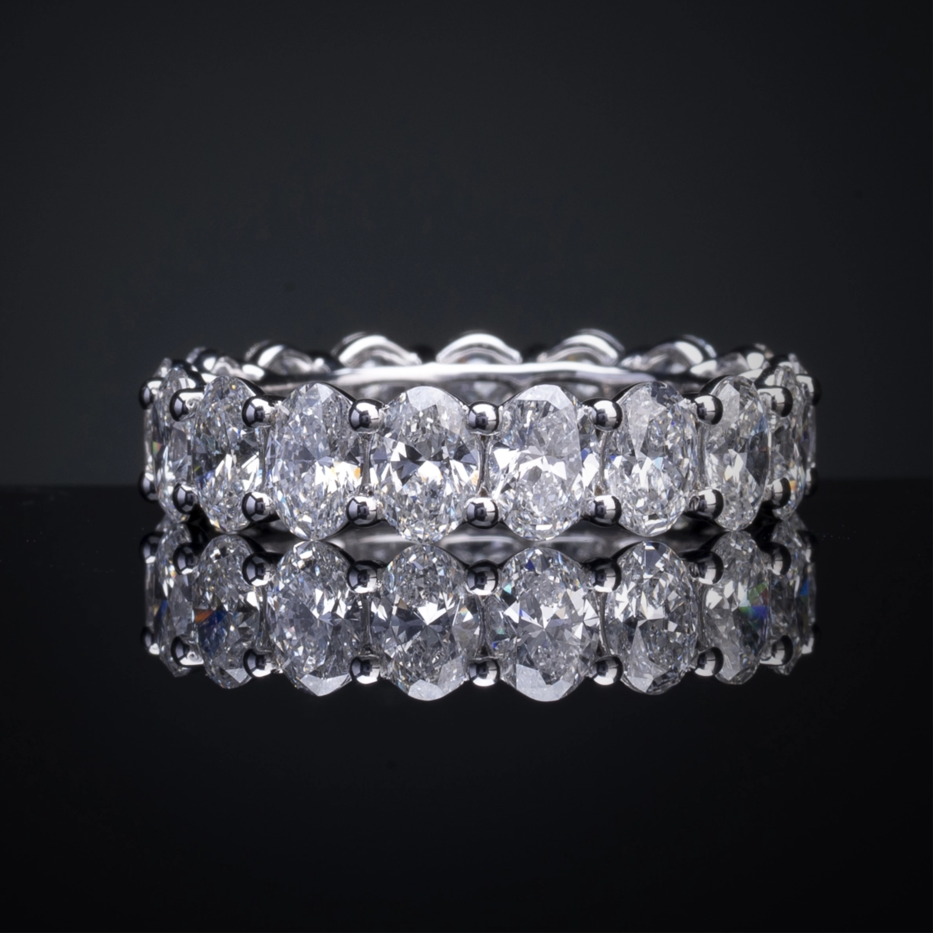 Lab-Grown 5.46 Carat Oval F-VS2 Diamond 18K White Gold Eternity Band Eternity Ba