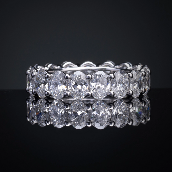 Lab-Grown 5.46 Carat Oval F-VS2 Diamond 18K White Gold Eternity Band Eternity Ba