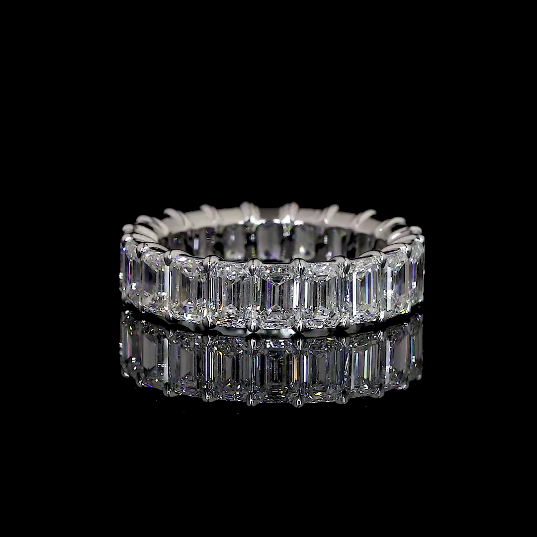 Lab-Grown 8.69 Carat Emerald D-VVS2 Diamond 14K White Gold Eternity Band