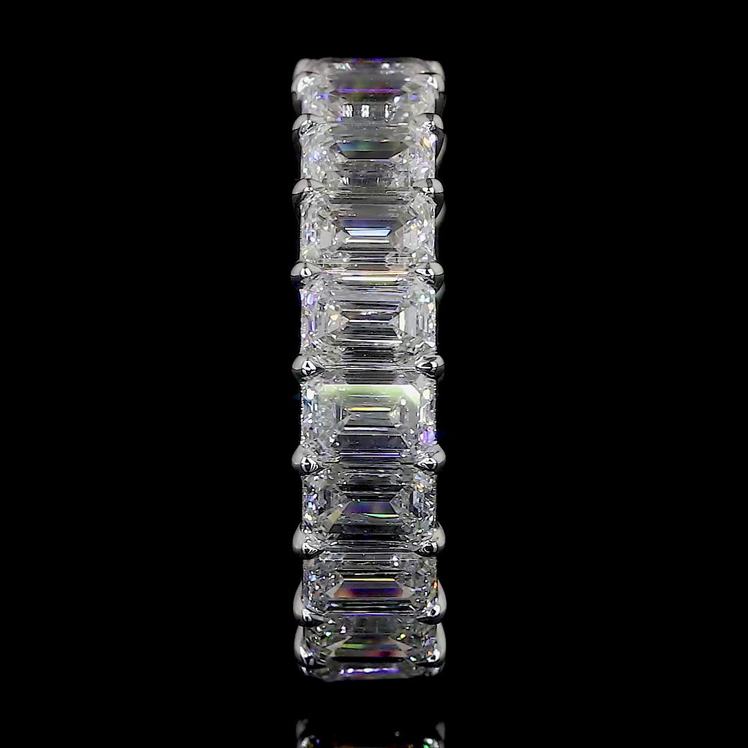 Lab-Grown 8.69 Carat Emerald D-VVS2 Diamond 14K White Gold Eternity Band