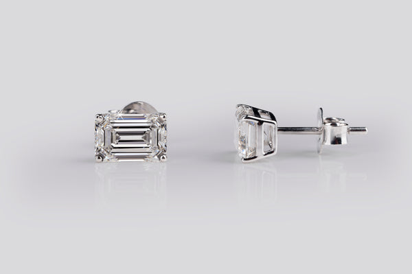 Lab-Grown 1.47 Carat Emerald F-VS2 Diamond 18K White Gold Studs Earrings