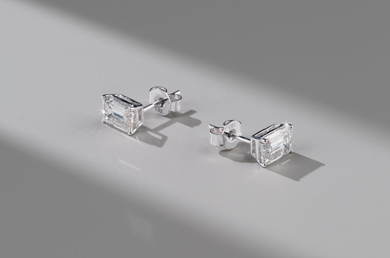 Lab-Grown 0.74 Carat Emerald F-VS2 Diamond 14K White Gold Studs Earrings