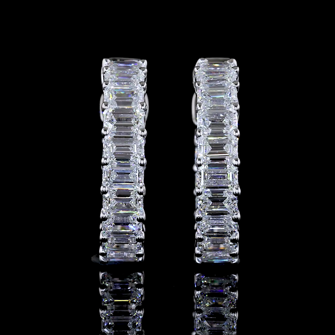Lab-Grown 1.42 Carat Emerald E-VS Diamond 14K White Gold Huggies Earrings