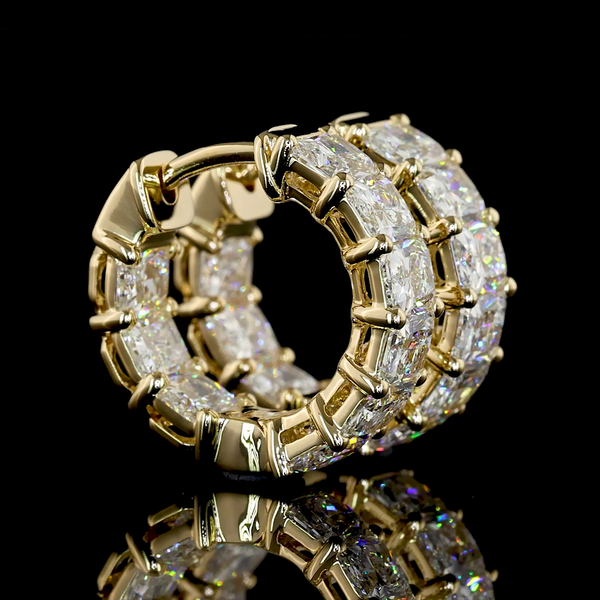 Lab-Grown 2.99 Carat Radiant E-VS Diamond 14K Yellow Gold Huggies Earrings