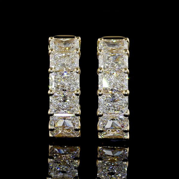 Lab-Grown 2.99 Carat Radiant E-VS Diamond 14K Yellow Gold Huggies Earrings