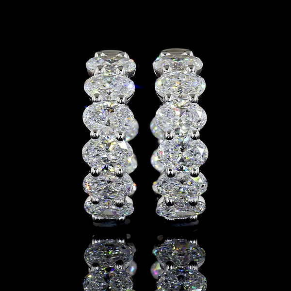 Lab-Grown 3.14 Carat Oval E-VS Diamond 14K White Gold Huggies Earrings