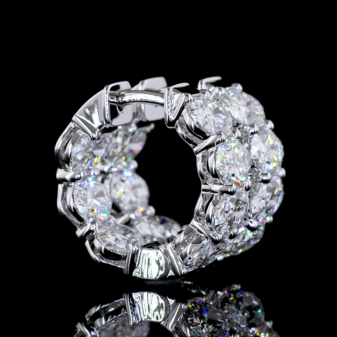 Lab-Grown 5.15 Carat Oval E-VS Diamond 14K White Gold Huggies Earrings