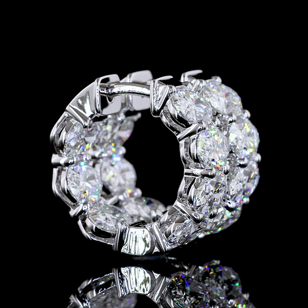 Lab-Grown 5.15 Carat Oval E-VS Diamond 14K White Gold Huggies Earrings