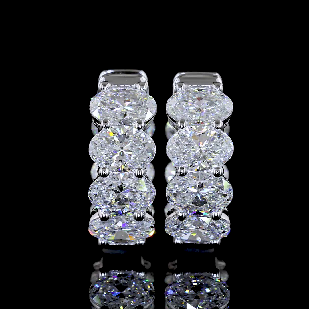 Lab-Grown 5.15 Carat Oval E-VS Diamond 14K White Gold Huggies Earrings