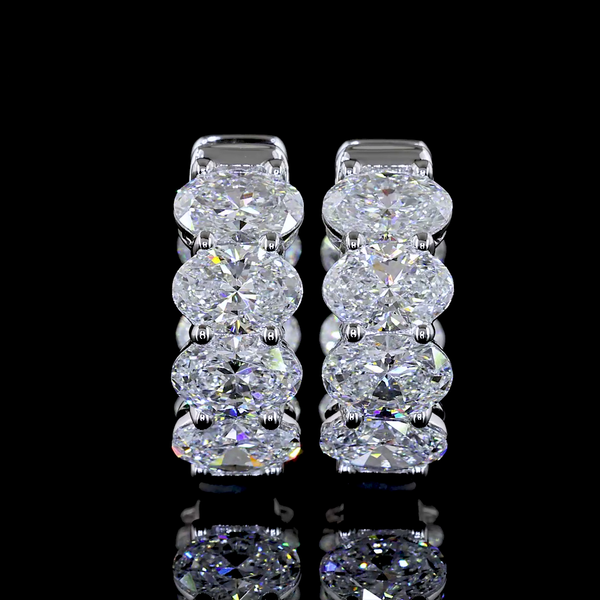 Lab-Grown 5.15 Carat Oval E-VS Diamond 14K White Gold Huggies Earrings