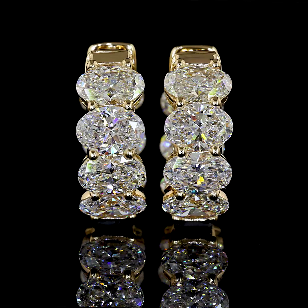 Lab-Grown 5.13 Carat Oval E-VS Diamond 14K Yellow Gold Huggies Earrings