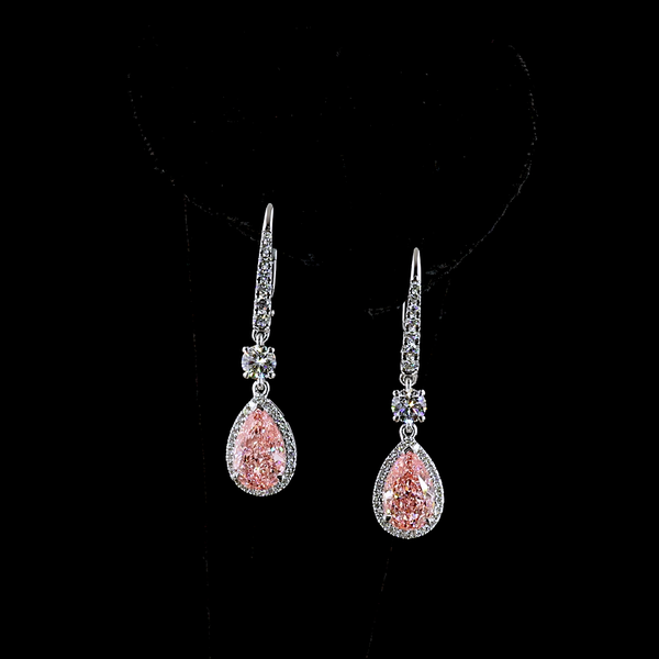Lab-Grown 4.05 Carat Pear Fancy Vivid Pink-VS1 Diamond 14K White Gold Hanging Ea