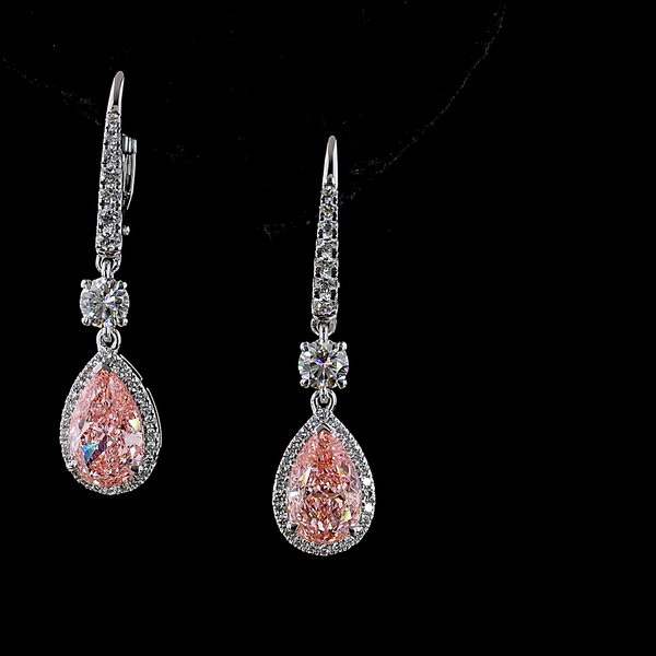 Lab-Grown 4.05 Carat Pear Fancy Vivid Pink-VS1 Diamond 14K White Gold Hanging Ea