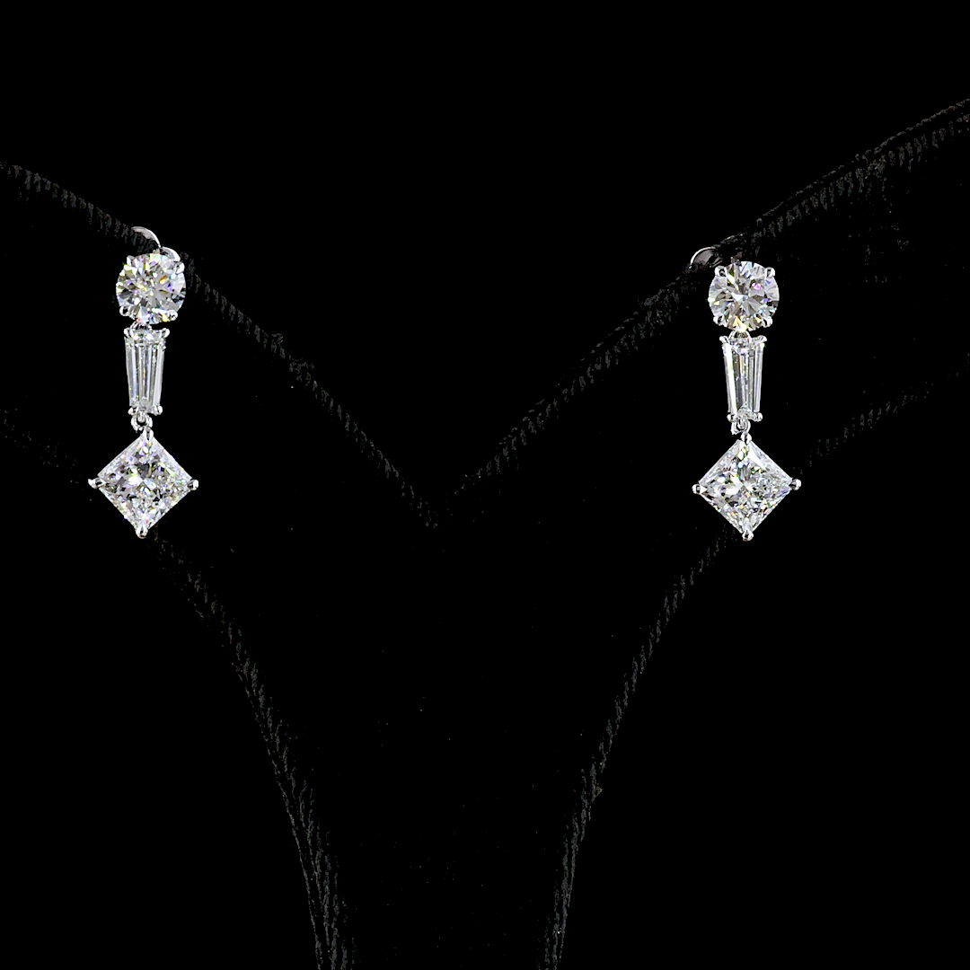 Lab-Grown 2.95 Carat MIX E-VS Diamond 14K White Gold Hanging Earrings