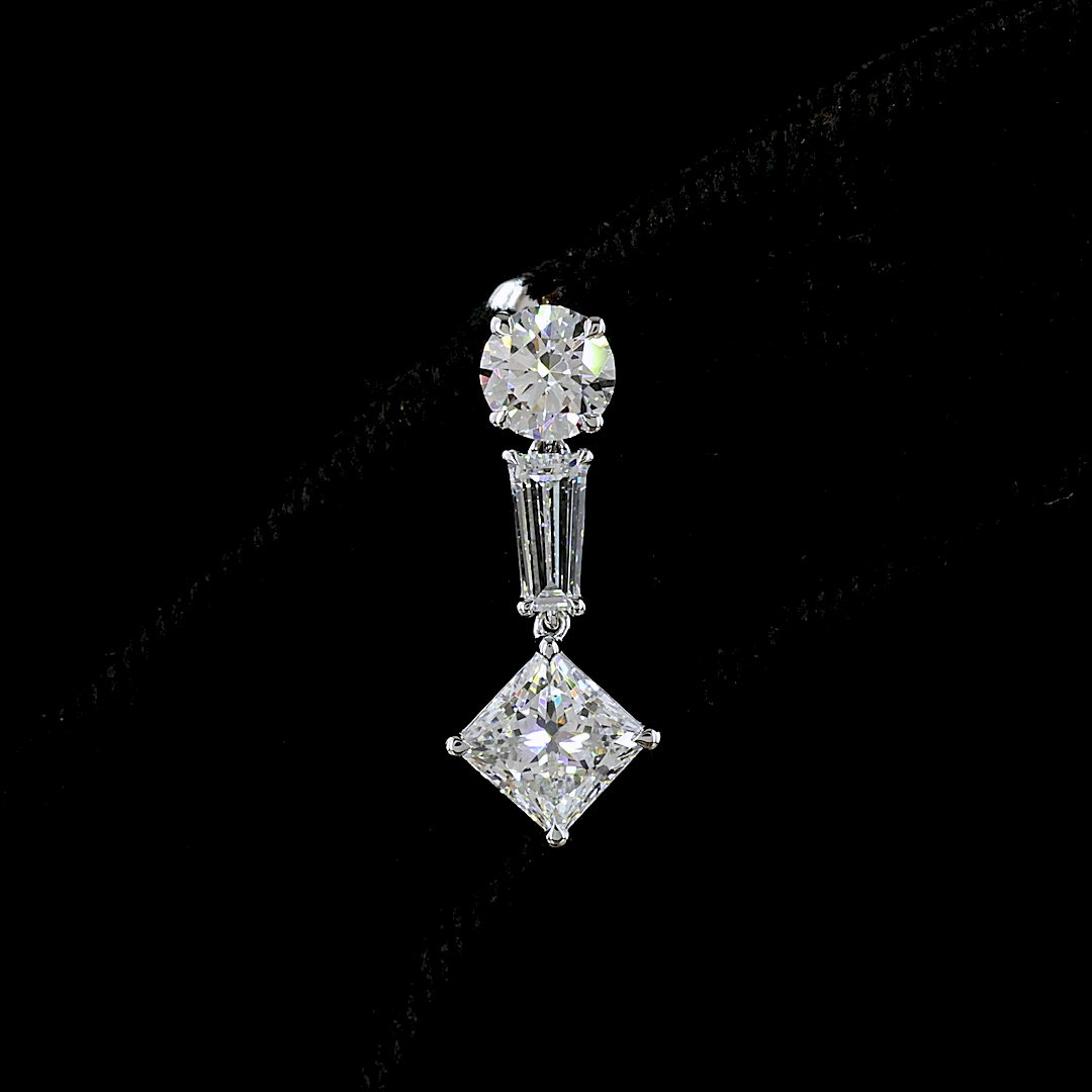Lab-Grown 2.95 Carat MIX E-VS Diamond 14K White Gold Hanging Earrings