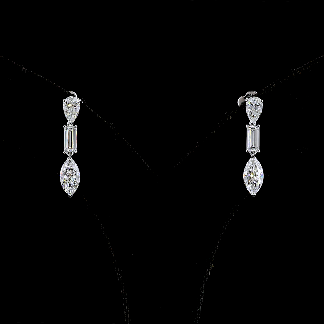 Lab-Grown 2.5 Carat MIX F-VS1 Diamond 14K White Gold Hanging Earrings