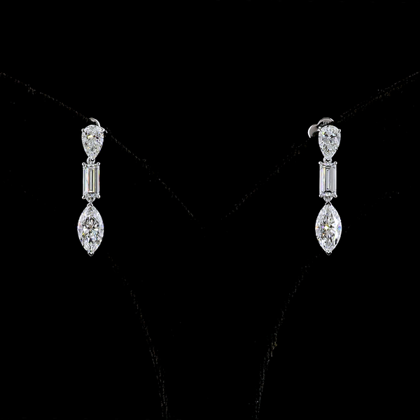 Lab-Grown 2.5 Carat MIX F-VS1 Diamond 14K White Gold Hanging Earrings