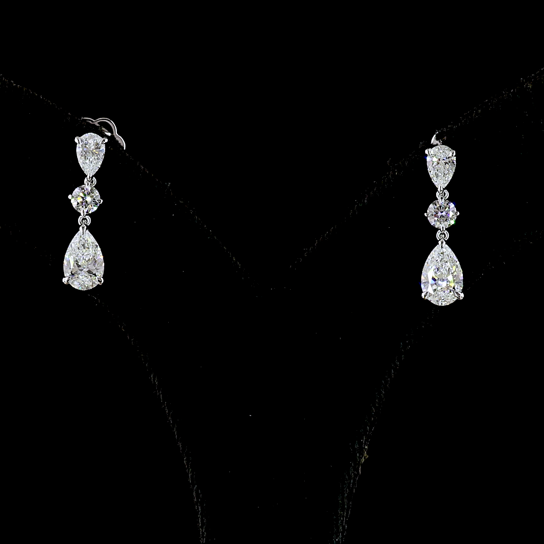 Lab-Grown 1.97 Carat Pear E-VS Diamond 14K White Gold Hanging Earrings