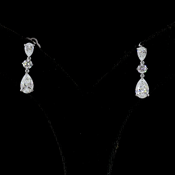 Lab-Grown 1.97 Carat Pear E-VS Diamond 14K White Gold Hanging Earrings
