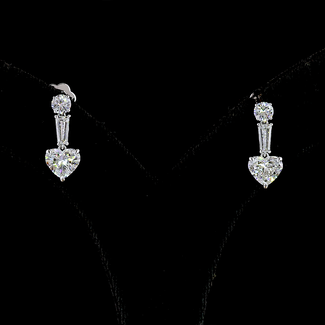 Lab-Grown 3.04 Carat MIX F-VS1 Diamond 14K White Gold Hanging Earrings
