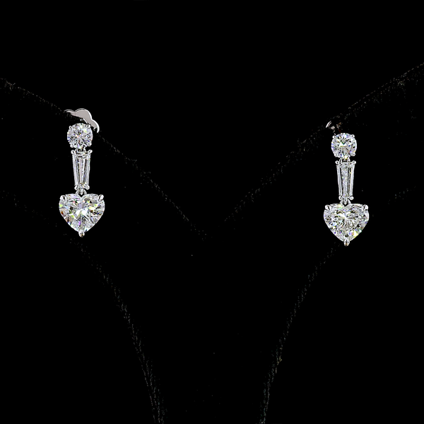 Lab-Grown 3.04 Carat MIX F-VS1 Diamond 14K White Gold Hanging Earrings