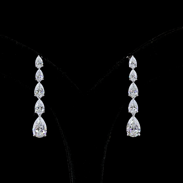 Lab-Grown 6.15 Carat Pear F-VS1 Diamond 14K White Gold Hanging Earrings