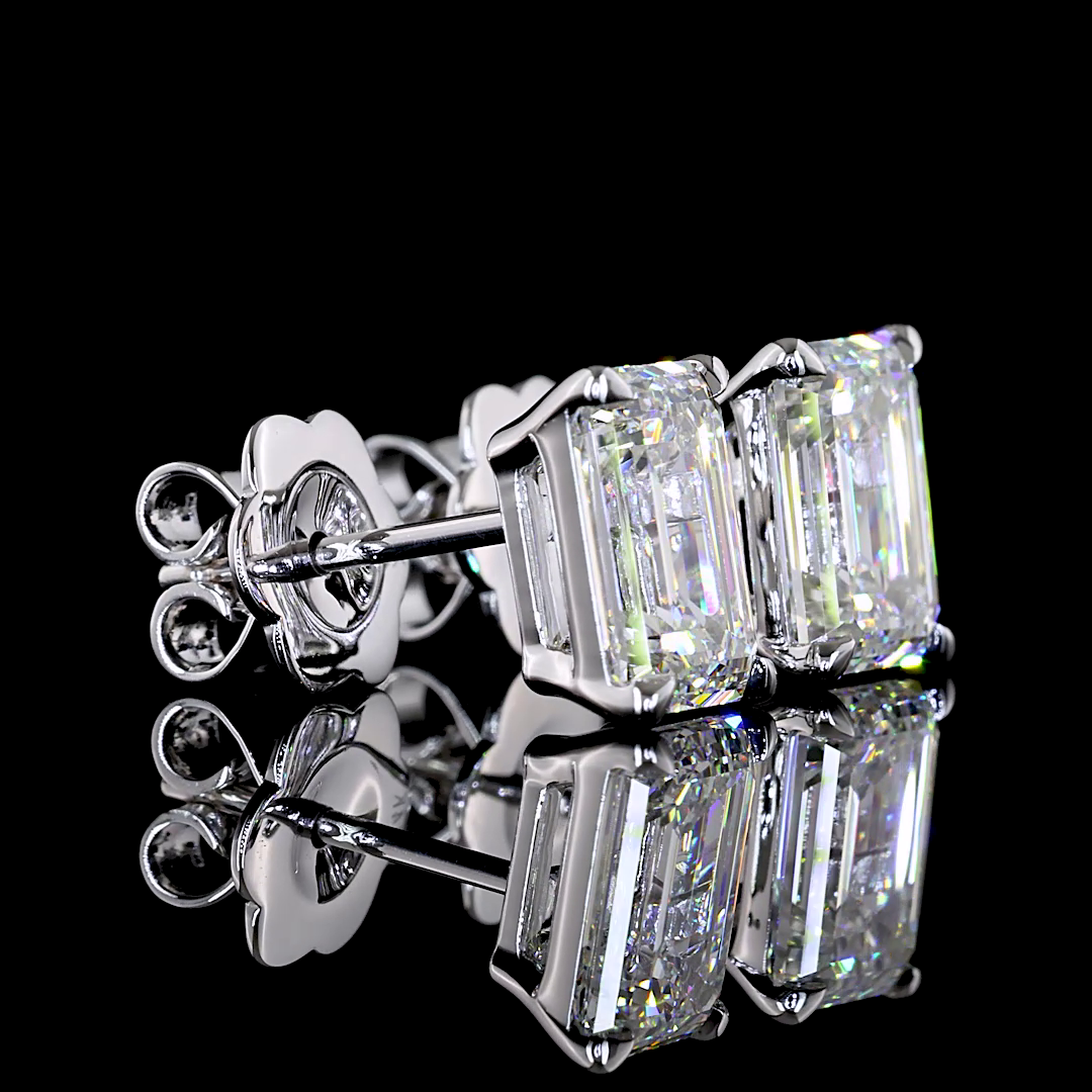 Lab-Grown 3.06 Carat Emerald F-VS1 Diamond 14K White Gold Studs Earrings