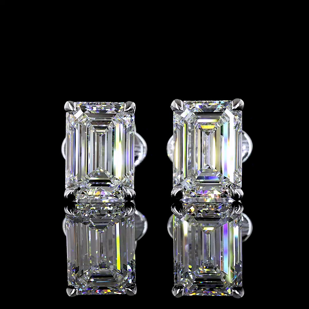 Lab-Grown 3.06 Carat Emerald F-VS1 Diamond 14K White Gold Studs Earrings