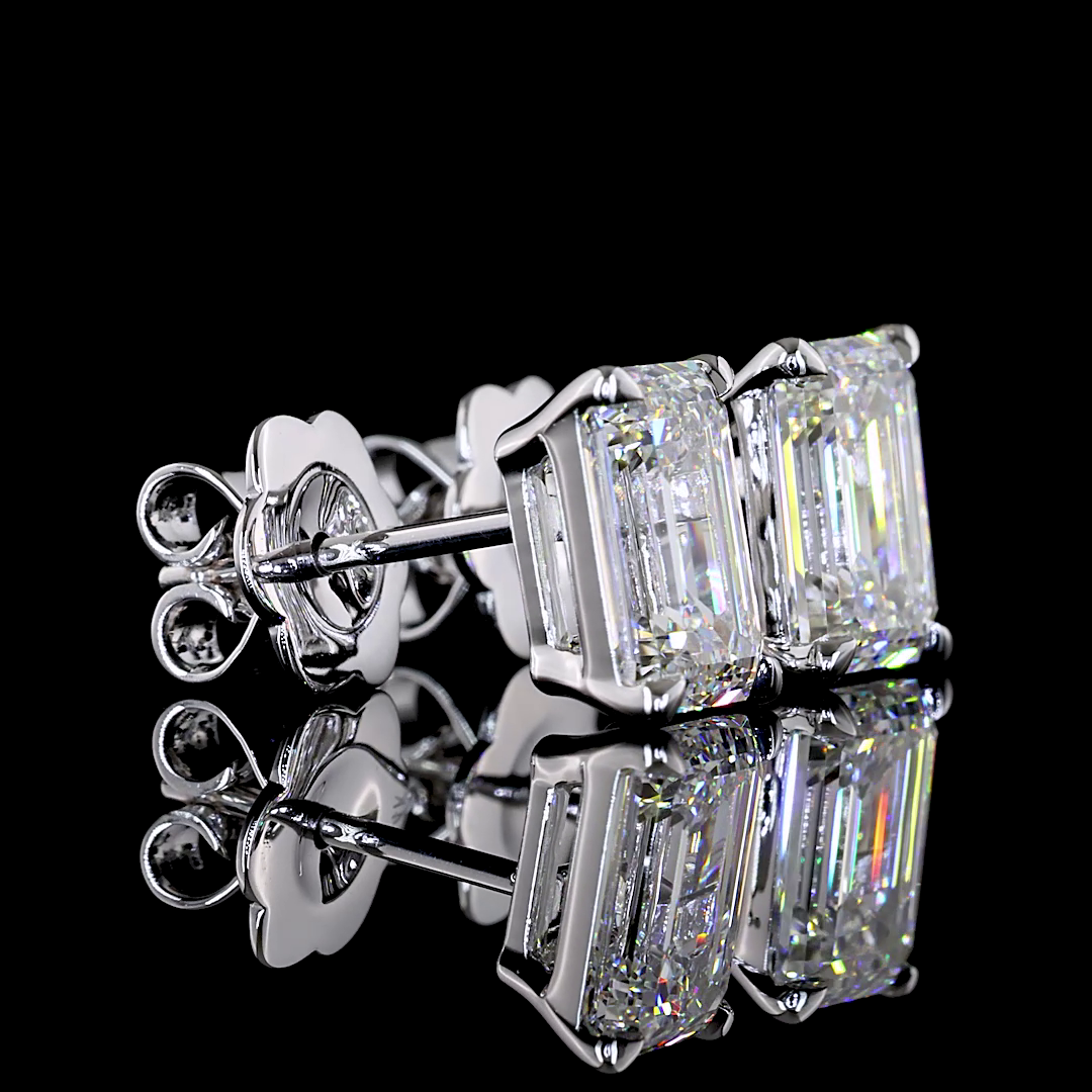 Lab-Grown 3.02 Carat Emerald F-VVS2 Diamond 14K White Gold Studs Earrings