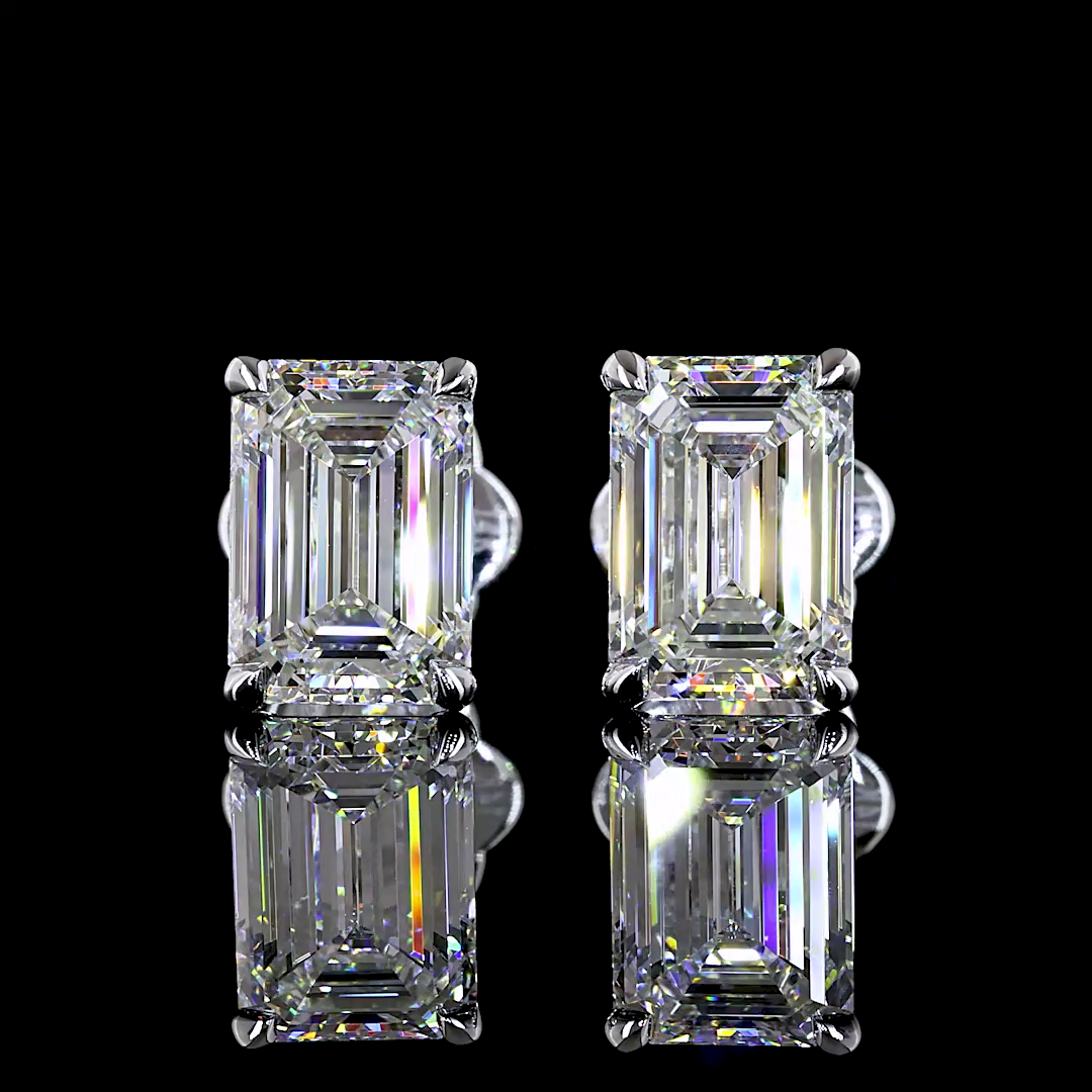 Lab-Grown 3.02 Carat Emerald F-VVS2 Diamond 14K White Gold Studs Earrings
