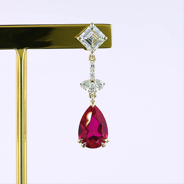 Lab-Grown 2.55 Carat MIX Rubby-VS1 Diamond 14K Yellow Gold Hanging Earrings